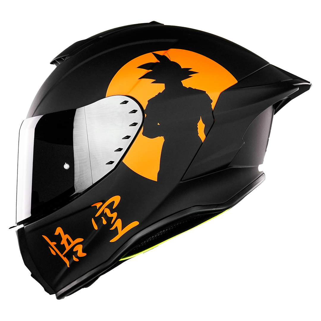 KOV Casco Buster Dragon Ball Z Goku Negro Mate Integral para Moto Deportivo AERODINAMICO Certificado Dot